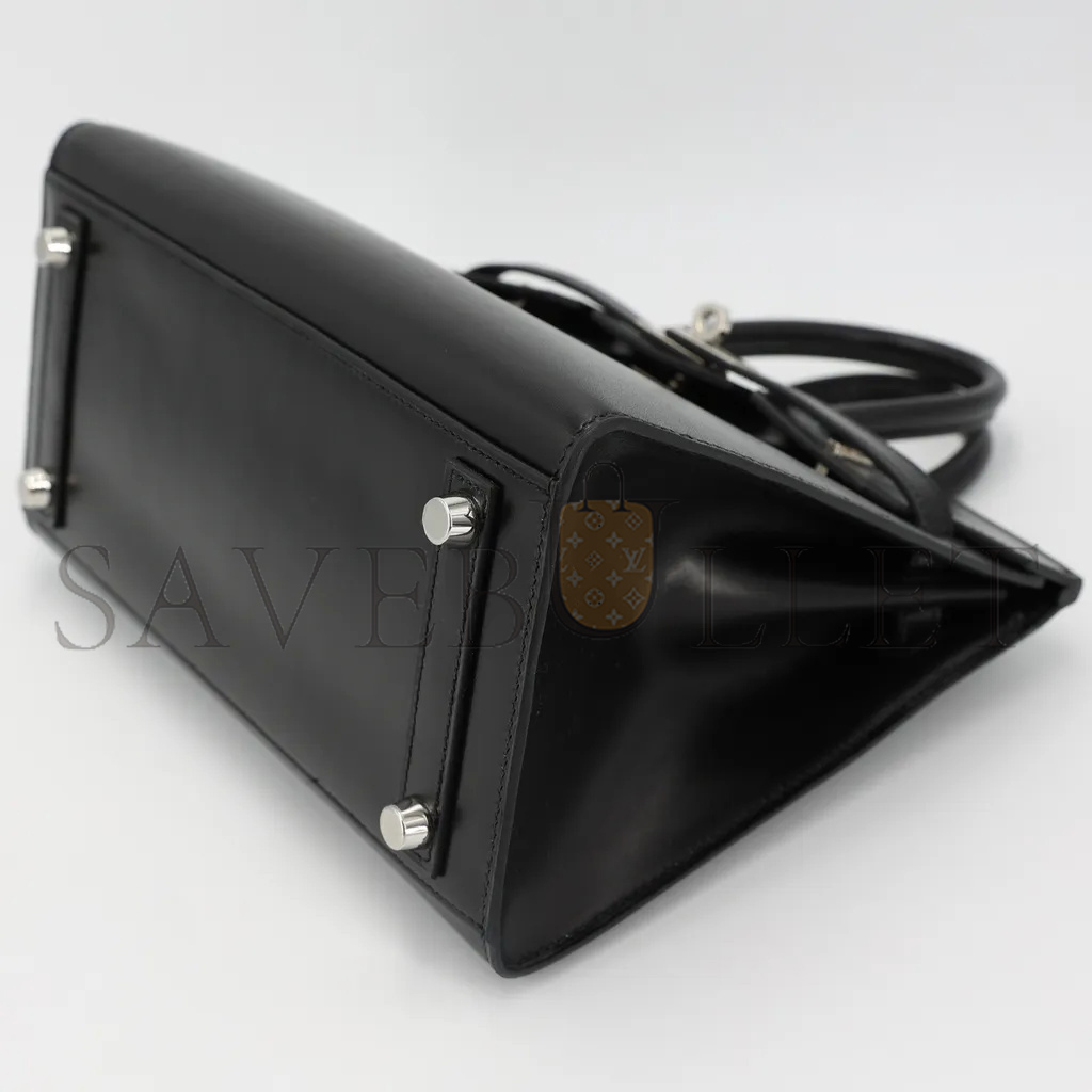 HERMÈS BIRKIN 25 BOX LEATHER BLACK SILVER BUCKLE H029283CK86 (25*20*13cm)